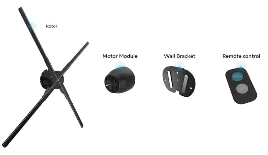 Proiettore Olografico 3D A Ventola LED – 16.5 Pollici, 244 LED, Risoluzione 2000x224, Controllo WiFi/Telecomando, Per Natale E Eventi